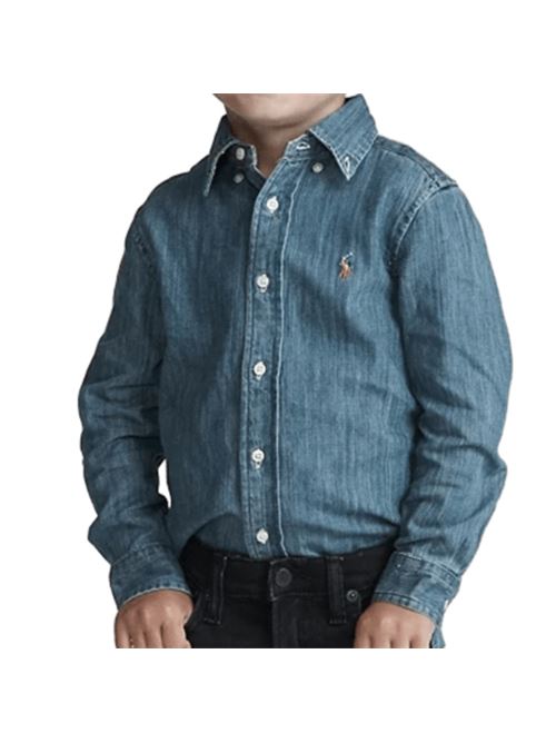 Camicia da bambino in denim di puro cotone, colore blu scuro. POLO RALPH LAUREN | 322713843001